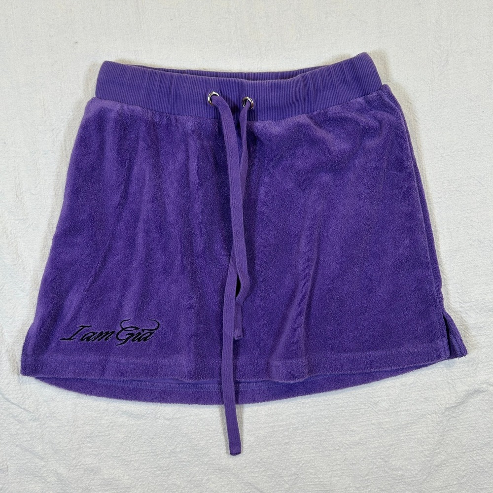 I.AM.GIA Purple Velour Mini Skirt XXS Drawstring Logo Terry Y2K Streetwear